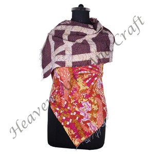 SC1002 Vintage Kantha travail coton fait à la main écharpe Design à la mode filles partout cousu à la main Style uni longue longueur - Product Image 4