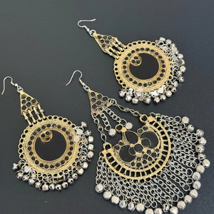 ชุดเครื่องประดับอัฟกันสีดำสำหรับผู้หญิง สไตล์โดดเด่น สร้อยคอและต่างหูสแตนเลสแบบปรับได้ ประดับคริสตัลและเทียมเพชร สำหรับงานปาร์ตี้ - Product Image 4