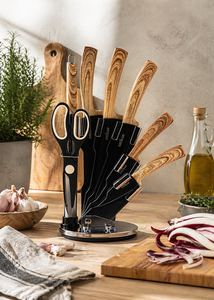 8-pcs Stainless Steel Knives Block with PP Wood Handles Polished Blades with Straight Edges Elegant Modern Black Wood by Excelsa - Product Image 5