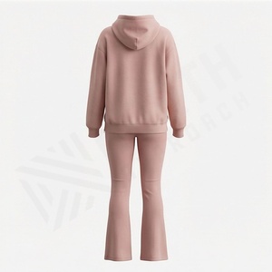 Ensemble deux pièces décontracté pour femme, hiver, avec logo personnalisé, comprenant une veste et un pantalon évasé, idéal pour le sport et le fitness, 100% coton. - Product Image 2