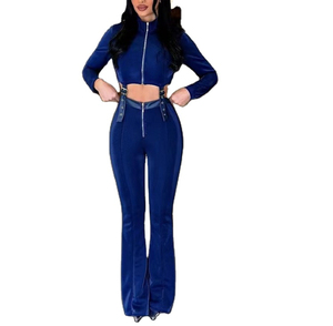 ชุดวอร์มผ้ากำมะหยี่คุณภาพสูงของผู้หญิงทันสมัยกำหนดเองได้2025ขายส่งกางเกงครอปสั้นกางเกงขายาวกำมะหยี่ชุดสองชิ้น - Product Image 2