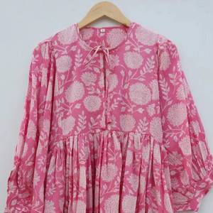 Robe mi-longue d'été décontractée à imprimé floral et bloc, col profond, silhouette ample, taille naturelle, longueur au sol, mini robe - Product Image 1