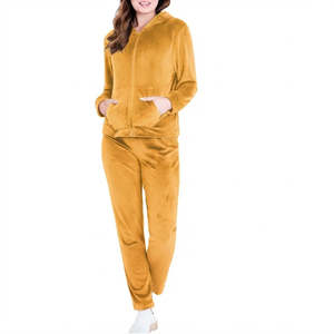 Servicio OEM, Sudadera con Capucha de Algodón con Logotipo Personalizado, Conjunto Deportivo de Terciopelo con Cremallera para Mujer, Chándal de Terciopelo para Dama - Product Image 4