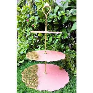 Support à gâteau en résine fait main de luxe à 3 niveaux, aspect marbre rose doré, antiadhésif, écologique, réutilisable, décoration de table, sculpture - Product Image 1