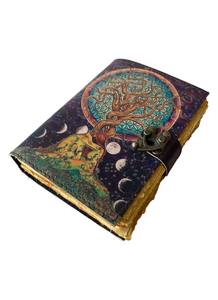 Tree of <b>life</b> UV print Vintage Handmade A5 Leather notebook diary sketchbooks with hand made cotton deckle edge paper with lock - Product Image 2
