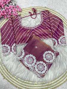 Boutique indienne fête traditionnelle vêtements de mariage Fendy mousseline de soie rouge Saree fantaisie ethnique Blouse produits les plus vendus pour femmes fille - Product Image 5