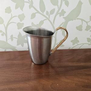 Vintage Stainless Steel Pitcher with Rattan Wrapped Handle Mid Century Modern Water Jug - Product Image 1