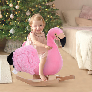 HOMCOM-Cheval à bascule rose, flamant rose en bois pour enfants à partir de 18 mois, avec ceinture de sécurité - Product Image 2