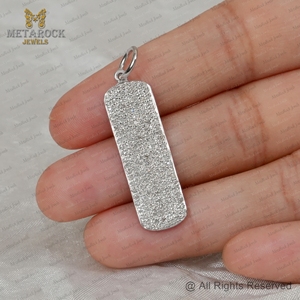 Natural Pave Diamond 925 Sterling Silver Handmade Rectangle Shape <b>Dog</b> Tag Pendant Fine Jewelry Wholesale - Product Image 5