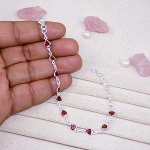 Trending Girls Bracelet Sólido 925 Sterling Silver Granate Gemstone Hecho a mano Silver Tennis Bracelet Sterling Silver Jewelry - Product Image 4