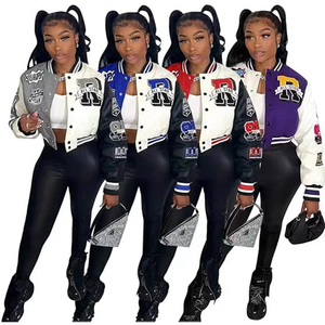 Women's Reversible <b>Quilted</b> Motorcycle Racer <b>Jacket</b> Letter <b>Pattern</b> Button Closure Breathable Eco-Friendly Plus Size S-3XL Autumn - Product Image 6