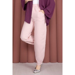 High-Waisted Pink Harem Pants with <b>Elastic</b> <b>Waist</b> and Pockets Breathable Casual Mid-<b>Waist</b> XL <b>Trousers</b> - Product Image 2