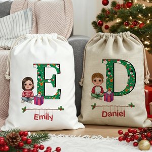 Personalized Cute Cartoon Character <b>Christmas</b> Drawstring Gift Bag Initial Name Customization for <b>Kids</b> Family <b>Christmas</b> <b>Present</b> - Product Image 2