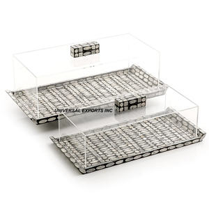 Plateau de service rectangulaire en bois avec plateau en acrylique Vente chaude Plateau de chocolat en nacre en bois de luxe décoratif - Product Image 6