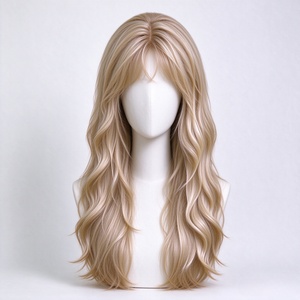 Golden Long Wavy <b>Wig</b> Heat Resistant <b>Synthetic</b> Hair Middle Part Soft Waves for Daily Wear Cosplay - Product Image 3