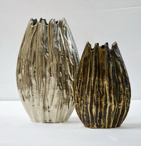 Florero con textura de línea antigua de níquel y latón de Metal de aluminio para decoración de sala de estar, jarrón de mesa de Metal, centro de mesa - Product Image 4