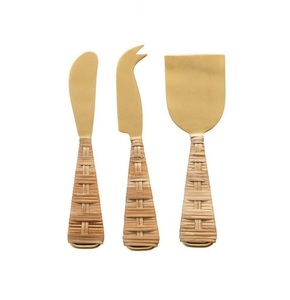 Juego de cubiertos de acero inoxidable 18/8 con mango de ratán tejido, herramientas para queso hechas a mano, esparcidor, juego de cubiertos - Product Image 6