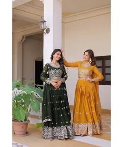 Prix de gros coton lourd feuille de soie impression Lehenga Choli beau vêtement ethnique Dupatta indien pakistanais tenue de réception - Product Image 6