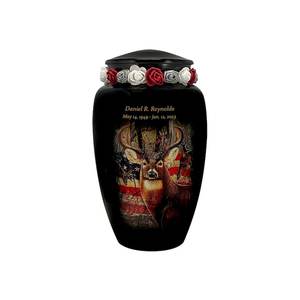 Buck USA Flag Adult Cremation Urn Handcrafted <b>Metal</b> Patriotic Memorial Custom Engraving Option Tribute <b>Wreath</b> Option - Product Image 3