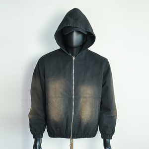 Sudaderas con capucha con cremallera lavadas con ácido desteñidas al sol de algodón grueso de peso pesado personalizadas, ropa de calle, chaqueta con cremallera Vintage desgastada - Product Image 1
