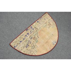 2.4x1.5 ft Turkish Rug, Vintage Round Rug, <b>Yellow</b> Patchwork <b>Wool</b> Rug - Product Image 4