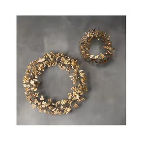 Antique Gold & White Flower & Leaf Metal Wreath Wall Hanging Wreath for Home Front Door Wall Decorative Metal Wreath - Product Image 4