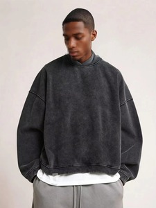 Sweat-shirt en coton French Terry délavé à l'acide, col rond, effet usé, sweat-shirts et sweats à capuche pour hommes de haute qualité - Product Image 3