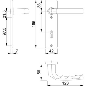 Juego de escobillas cortas Birmingham 1117/202KP HOPPE de aluminio F1 OB con manija cuadrada, dispositivos de asistencia - Product Image 3