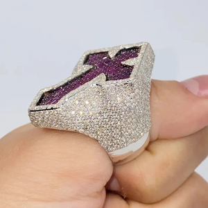 Fashion Jewelry Hip Hop 925 Sterling <b>Silver</b> Iced Out Baguette Cross Moissanite Diamond <b>Rings</b> Diamond Chunky <b>Ring</b> for <b>Men</b> - Product Image 3
