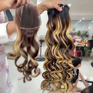 El precio más alto, cabello crudo ondulado, Color Ombre, extensiones de cabello humano vietnamita, conjunto de paquetes de cierre 2025 - Product Image 5