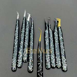 Pinzas profesionales negras para pestañas, punta de volumen de fibra, puntas recubiertas de Plasma de acero inoxidable, herramienta de pinzas de extensión de pestañas - Product Image 2