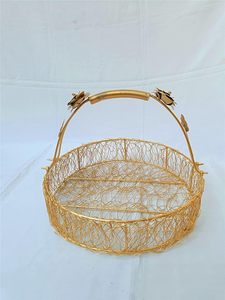 Handmade Round Shape Metal <b>Gift</b> <b>Hamper</b> <b>Basket</b> Superior Quality Gold Color Metal Wedding <b>Basket</b> in India - Product Image 4