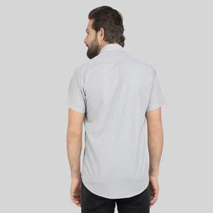 Chemise décontractée pour homme 100% coton à manches courtes rayée, col rabattu, fermeture à boutonnage simple, tissu popeline respirant, été, ODM - Product Image 3