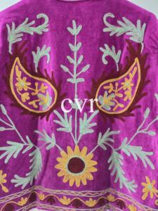 Abrigo de Terciopelo Bordado a Mano con Cuello Mandarín, Talla Grande, Ropa Exterior Bohemia para Mujer, Manga Larga, Estampado Floral, Ropa de Invierno - Product Image 4