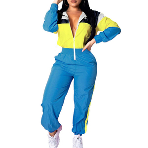 Conjunto cortavientos de moda personalizado de alta calidad 2025 para mujer, conjunto de chaqueta recortada con Jersey corto de bloque de Color - Product Image 2