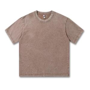 Camiseta con logotipo para mujer 100% algodón de alta calidad personalizada se desvaneció de gran tamaño piedra sólida lavado con ácido de punto informal - Product Image 1