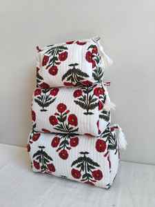 Set Of 3 Cotton <b>Quilted</b> Makeup Bag & Organizer Cotton Toiletry Case Travel Bag Floral Print Makeup Bag Toiletries Organizer Bag - Product Image 4