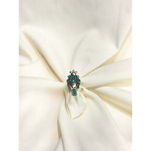 925 Silver Solitaire <b>Ring</b> with Tibetan <b>Turquoise</b> Anokhi Panchi <b>Ring</b>; Romantic Style Stainless Steel 18K Inlay Gold Plating Gift - Product Image 3