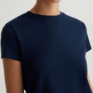 OEM Vintage Crop Crewneck camiseta Material de algodón mezcla Rib Knit tela de manga corta todos los días Top Anti-Pilling camiseta Mujer - Product Image 6