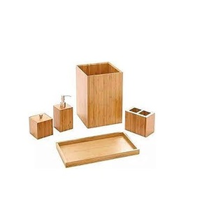 Ensemble de salle de bain décoratif en bois, design de luxe, 5 pièces, couleur bois naturel - Product Image 6