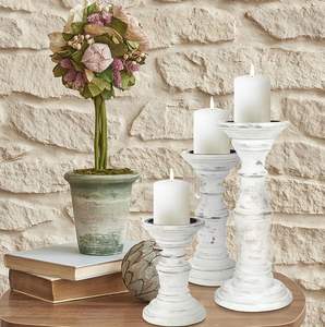 Portavelas de Madera Hechos a Mano |   Juego de Portavelas de Pilar Vintage |   Decoración Rústica para el Hogar - Product Image 4