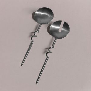 Serveurs de salade argenterie polie miroir avec manche en laiton ondulé taille personnalisée fourchette cuillère personnaliser design ustensiles d'hôtel - Product Image 4