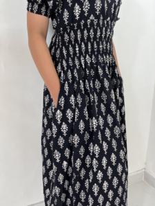 Casual Verano Maxi Vestido Manga Corta Bolsillo Bloque Impreso Floral Indio Algodón Túnicas Bordado Floral Patrón Estilo Indio - Product Image 2