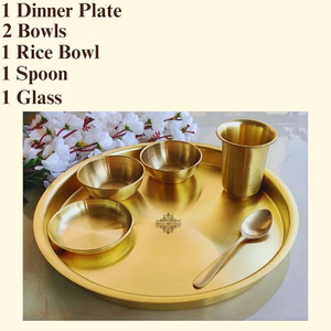Brass 6-Piece Gold Dinner Set/Thali Set Metal Tableware Including 1 Plate 1 Glass 1 Spoon 1 Small Plate 2 Bowls 1 Plate 1 - Product Image 3