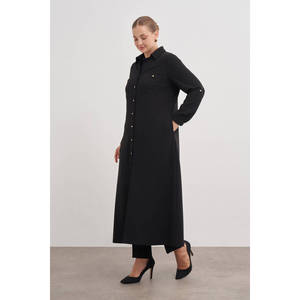 <b>Black</b> <b>Dress</b> <b>with</b> Comfortable Epaulet <b>Button</b> Detail - Product Image 2