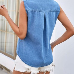 Breathable Eco-Friendly Women Casual Denim Shirt with Floral Embroidery <b>Slim</b> Fit Cotton Bamboo Fabric Best Price - Product Image 4