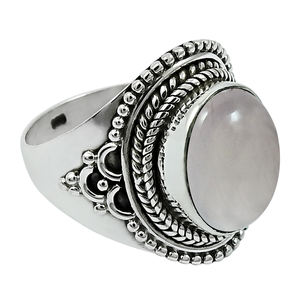 Bijoux de pierre de naissance de janvier Bague ethnique de forme ovale en quartz rose naturel en argent sterling 925 Prix de gros Fournisseur en vrac - Product Image 1
