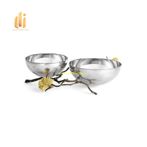 Bol de service double en acier inoxydable avec support de branche de papillon doré Bol à fruits décoratif moderne Plat à bonbons Snack et noix - Product Image 6