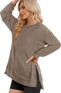 Femmes surdimensionné léger pull sweat 2025 mode doux col rond côté fente fermeture éclair à manches longues haut pour l'automne/hiver - Product Image 5