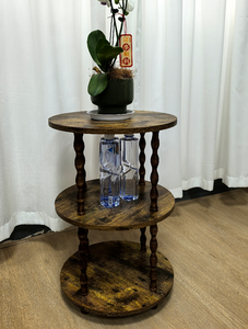 Table d'appoint rustique en bois, étagère de rangement ronde à 3 niveaux, support pour pot de fleurs pour salon, étagère de rangement d'angle en bois - Product Image 2
